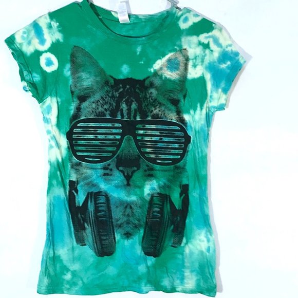 Gildan Tops - 🔮🎱 3 for $10  Cat Kanye Glasses Tee Shirt Acid Wash Small  DJ Green Tie Dye